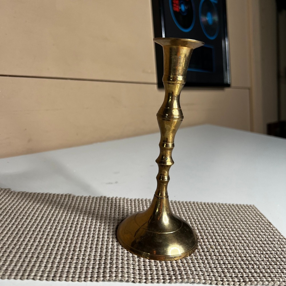 Vintage Solid Brass Candlestick Holder 7 Inch Tall Taper Candle Stand Gold Tone